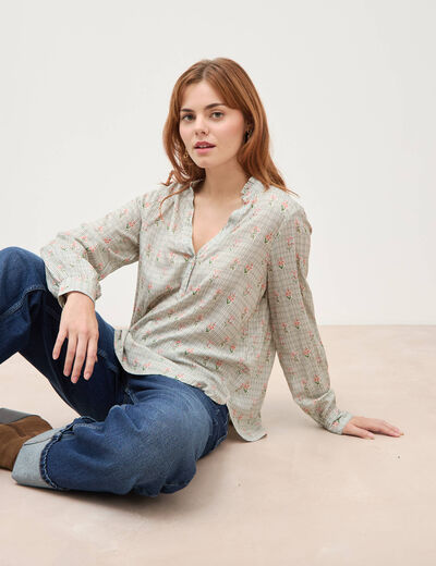 Blouse manches longues bleu gris femme
