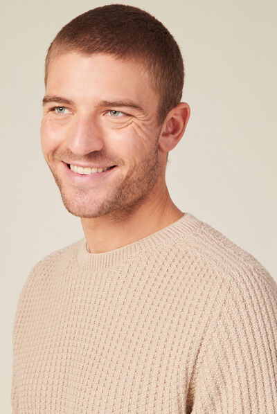Pull manches longues beige homme