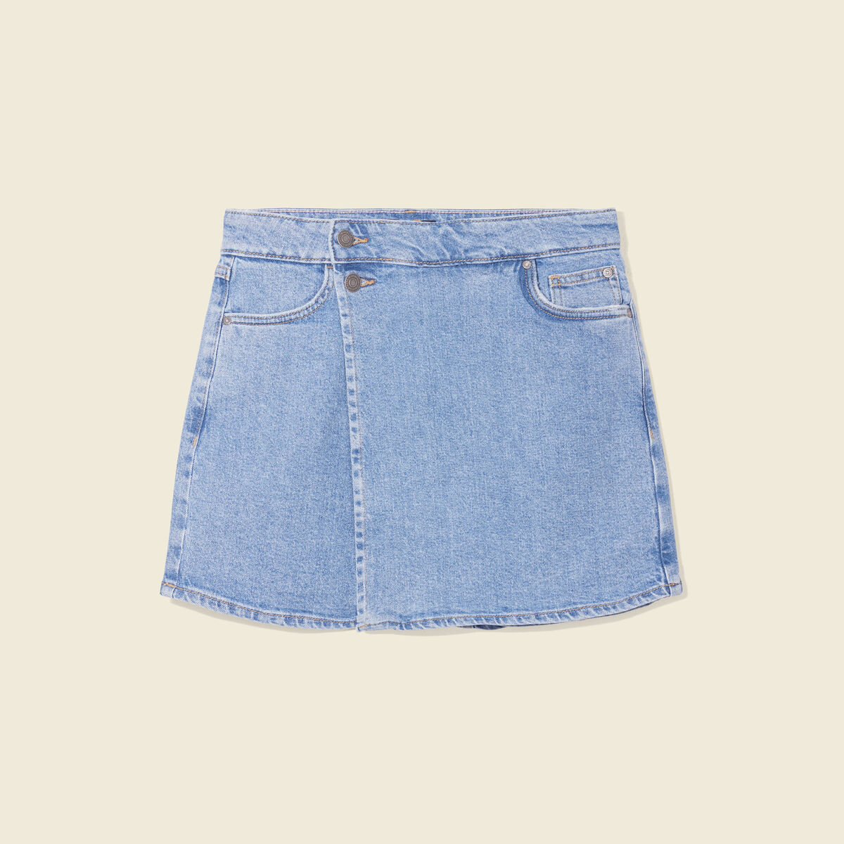Jupe-short droite en jean denim bleach femme