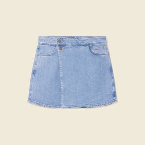 jupe short droite en jean denim bleach femme Jupe-short droite en jean denim bleach femme