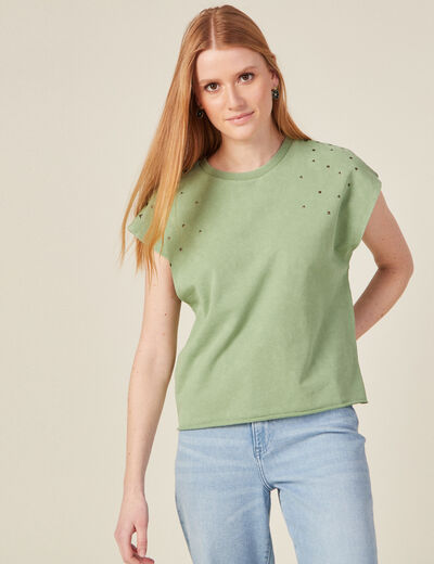 Sweat sans manches à clous vert kaki femme