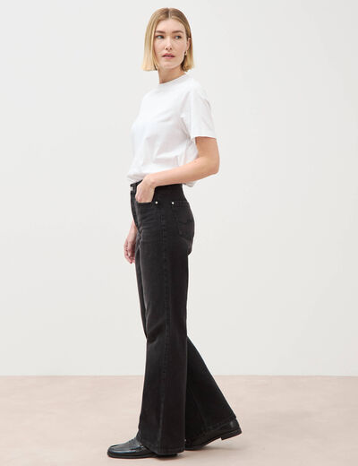 Jeans large taille haute denim noir femme
