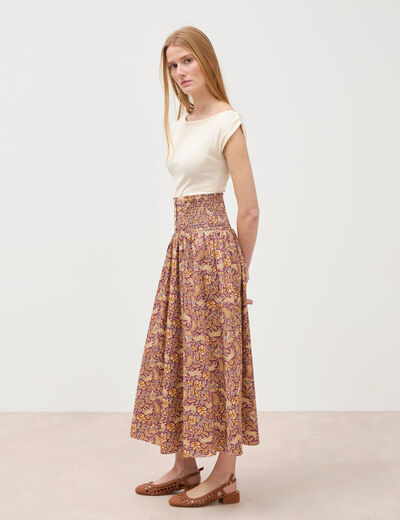 Jupe longue &eacute;vas&eacute;e en coton beige moyen femme