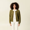 Gilet manches longues col rond vert kaki femme