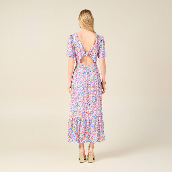 Robe longue évasée rose femme