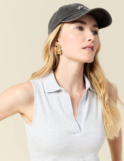 Polo sans manches gris femme