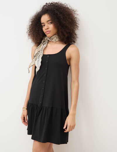 Robe sans manches en maille col carr&eacute; noir femme
