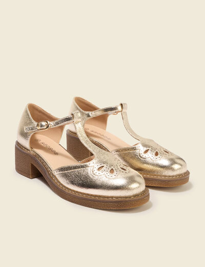 Chaussures &agrave; semelle cr&ecirc;pe couleur or femme
