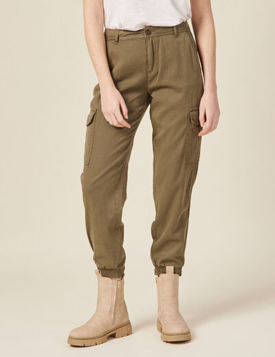 Pantalon éco-responsable vert kaki femme
