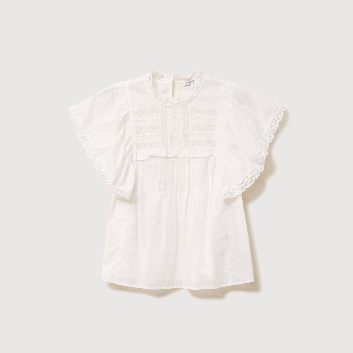 Blouse ample col montant manches courtes ecru femme