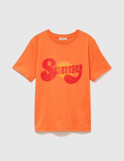 T-shirt droit col rond manches courtes orange femme