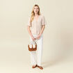 Blouse manches courtes nouée marron clair femme