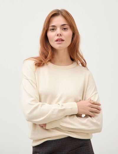 Pull droit col rond manches longues creme femme