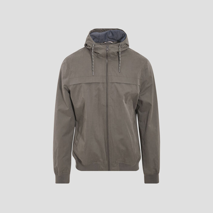 Blouson droit à capuche vert kaki homme