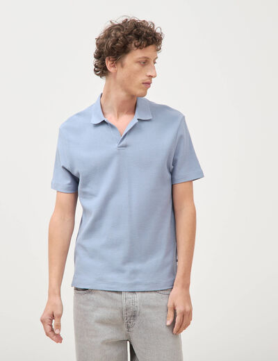 Polo col polo manches courtes en coton bleu gris homme