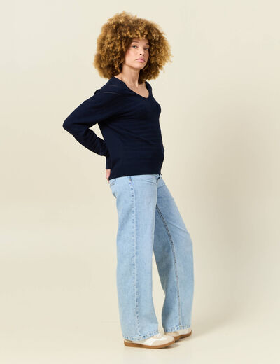 Pull manches longues bleu marine femme