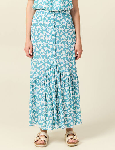 Jupe longue évasée fluide blanc femme
