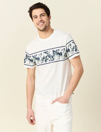T-shirt coupe droite en coton col rond bleu ciel homme