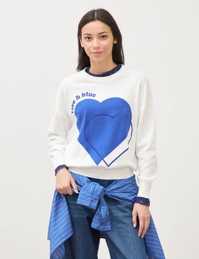 Pull oversize col rond manches longues ecru femme
