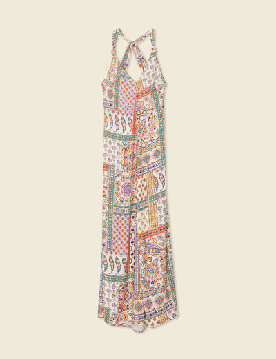 Robe longue évasée fluide blanc femme