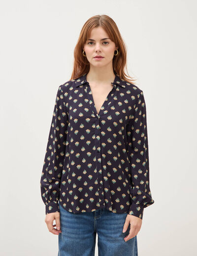 Blouse manches longues bleu marine femme