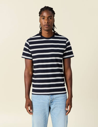 T-shirt ray&eacute; col rond manches courtes ecru homme