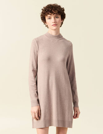 Robe pull droite col montant taupe femme