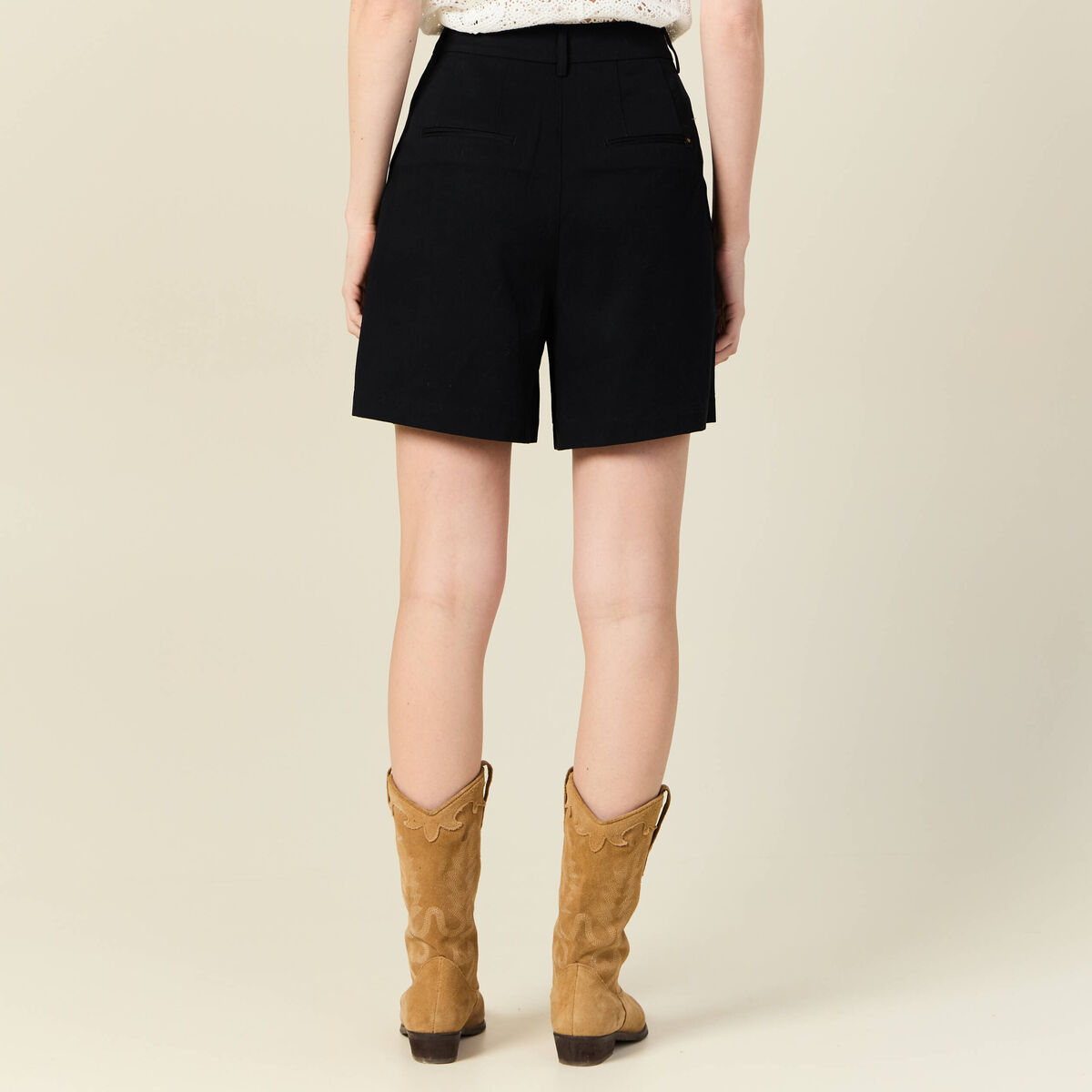 Bermuda droit taille haute noir femme