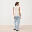 Blouse droite sans manches col montant bleu femme