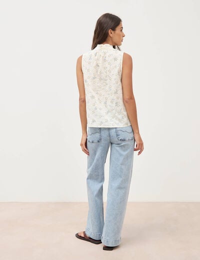 Blouse droite sans manches col montant bleu femme