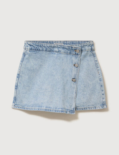 Jupe-short taille haute en jeans denim snow bleu femme