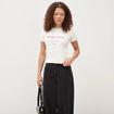 T-shirt cintr&eacute; col rond manches courtes ecru femme