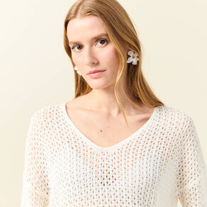 pull manches longues ajoure ecru femme Pull manches longues ajouré ecru femme