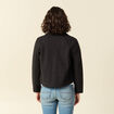 Cardigan droit court col classique gris fonc&eacute; femme
