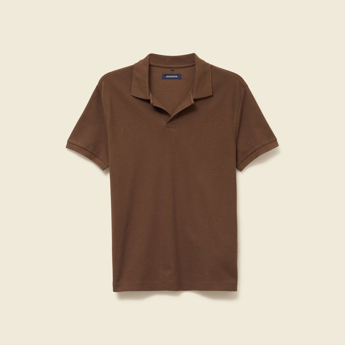 Polo cintr&eacute; col cubain manches courtes marron homme