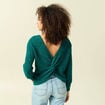 Pull r&eacute;versible manches longues col rond vert femme