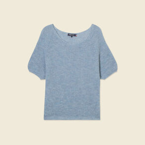 Pull manches courtes bleu gris femme