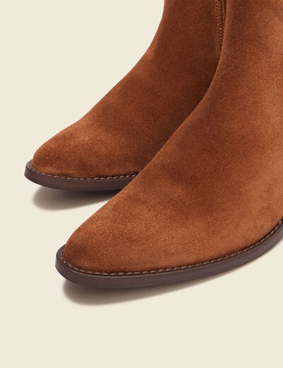 Bottines en cuir &agrave; talon marron cognac femme