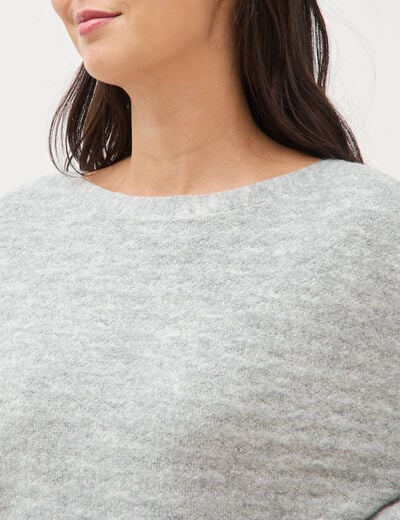 Pull manches longues col bateau gris femme