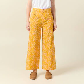 Pantalon large brodé jaune femme