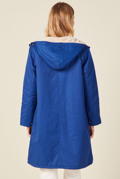 Parka droite à capuche doublée bleu electrique femme