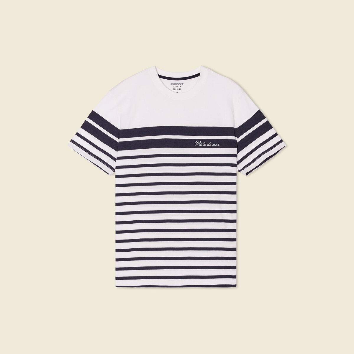 T-shirt ray&eacute; col rond manches courtes ecru homme