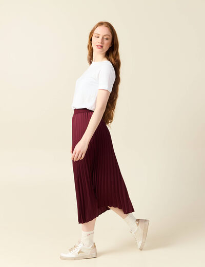 Jupe longue droite plissée bordeaux femme