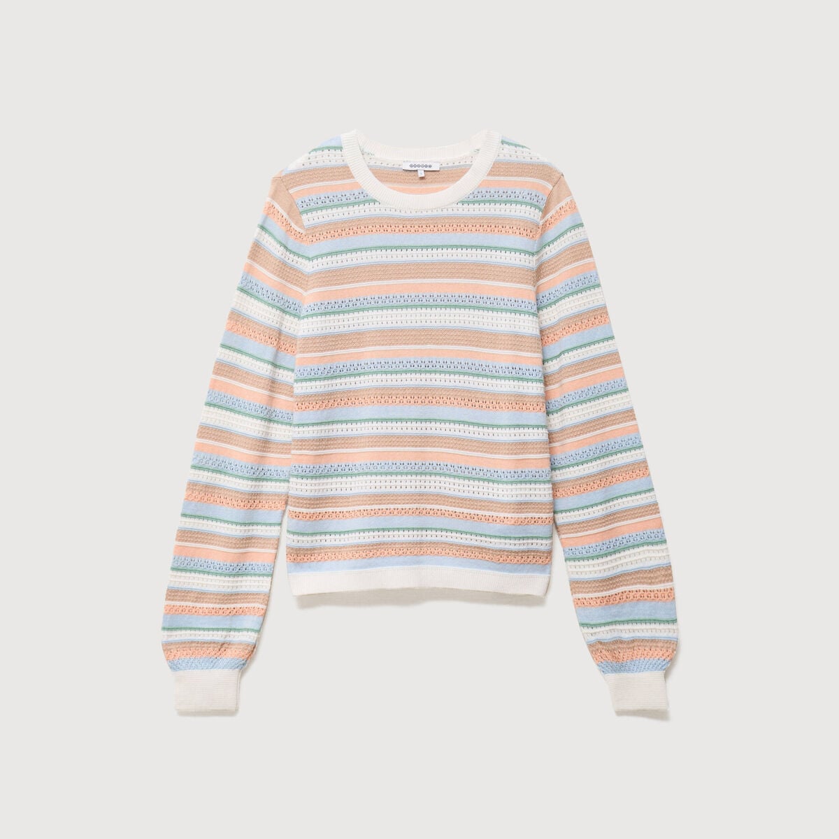 Pull ajour&eacute; col rond manches longues multicolore femme