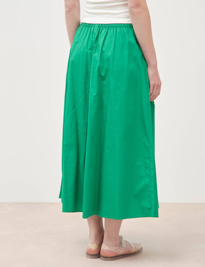 Jupe longue &eacute;vas&eacute;e en coton ray&eacute; vert femme