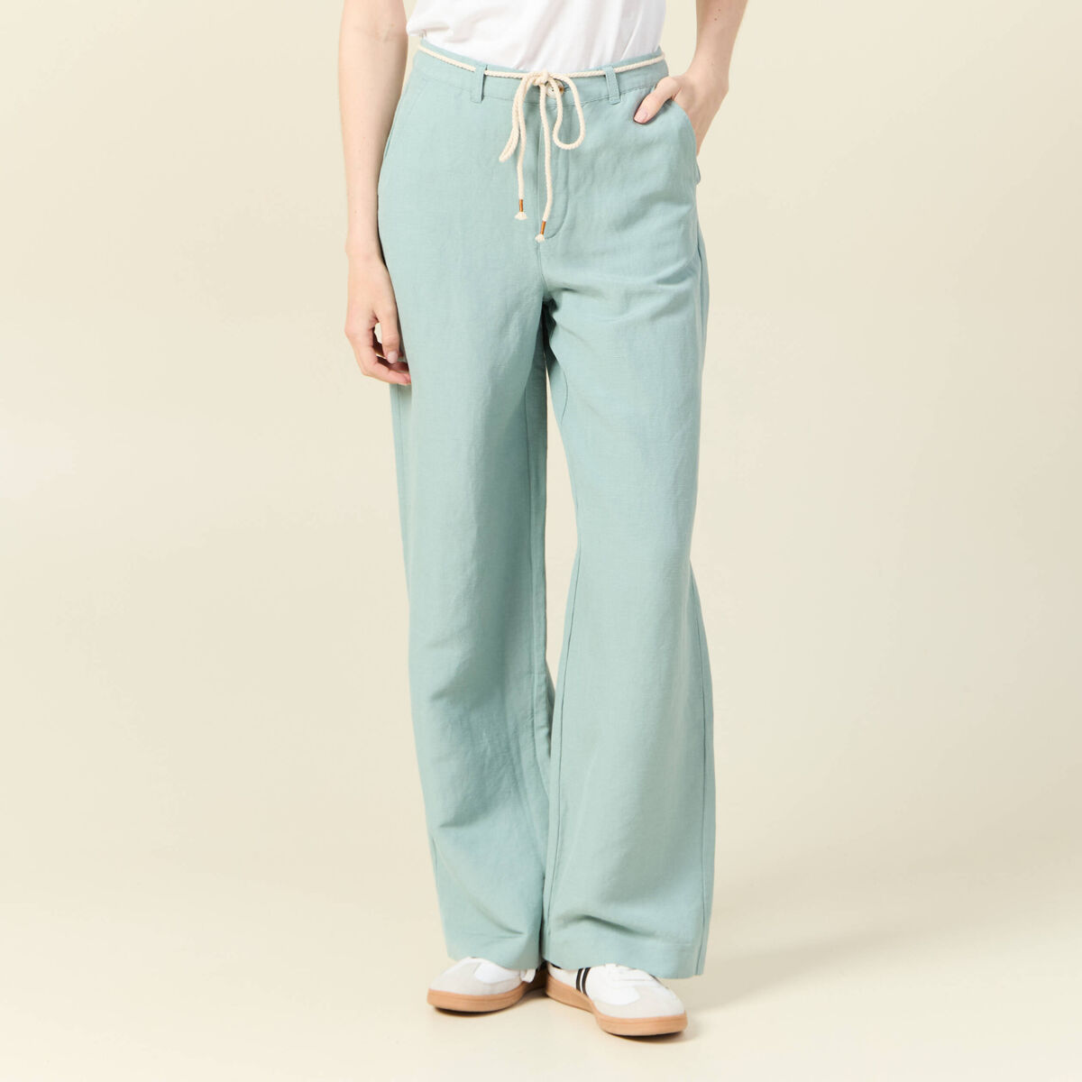 Pantalon loose taille haute vert pastel femme
