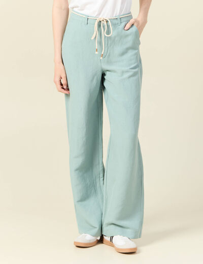 Pantalon loose taille haute vert pastel femme