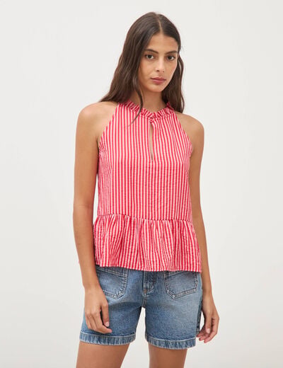 Top droit manches courtes rouge femme