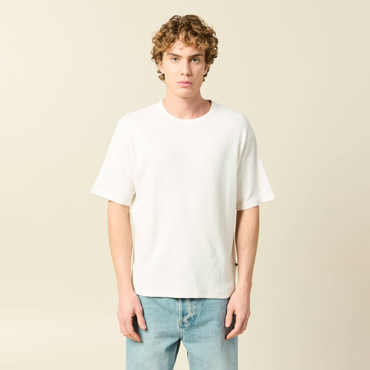 T-shirt ample en coton manches courtes ecru homme