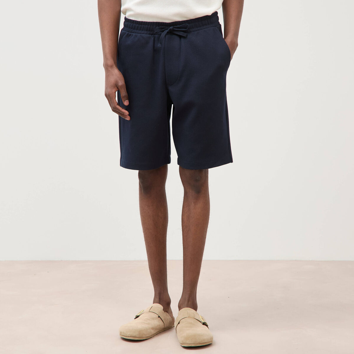 Bermuda droit &eacute;lastiqu&eacute; bleu marine homme
